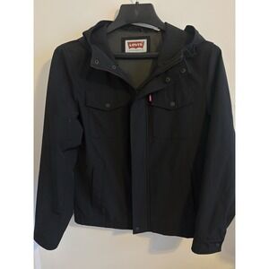 Levi's Black Men's Water Repellent Soft shell Hooded Trucker Jacket Small